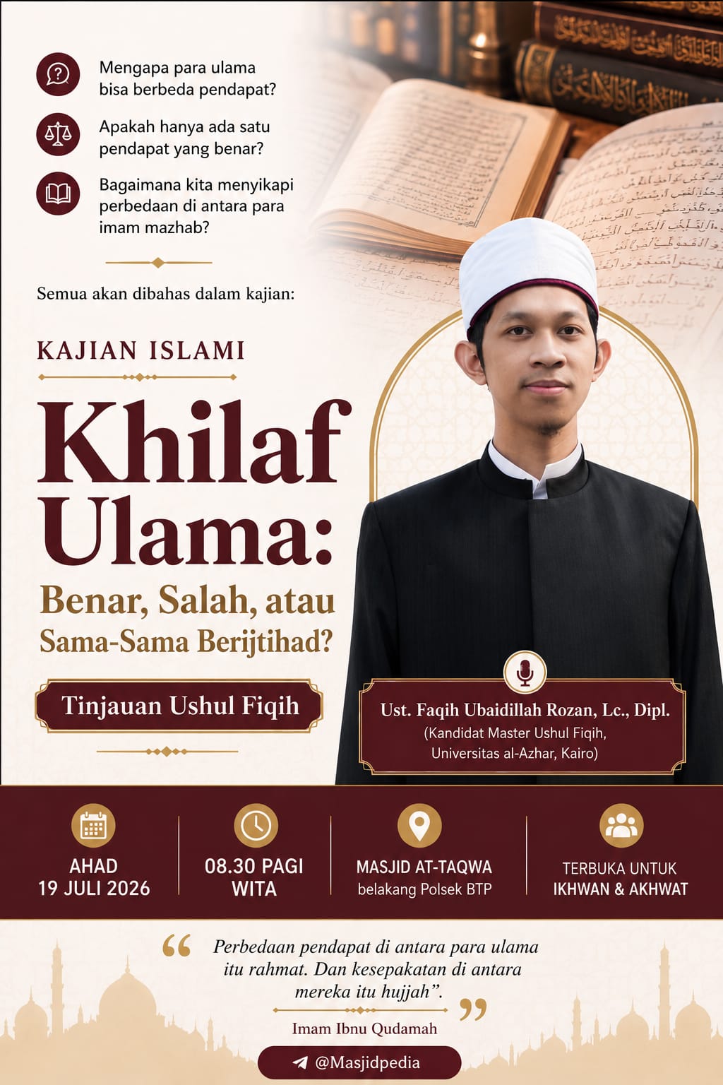 Poster Khilaf Ulama: Benar, Salah, atau Sama-Sama Berijtihad? — Tinjauan Ushul Fiqih